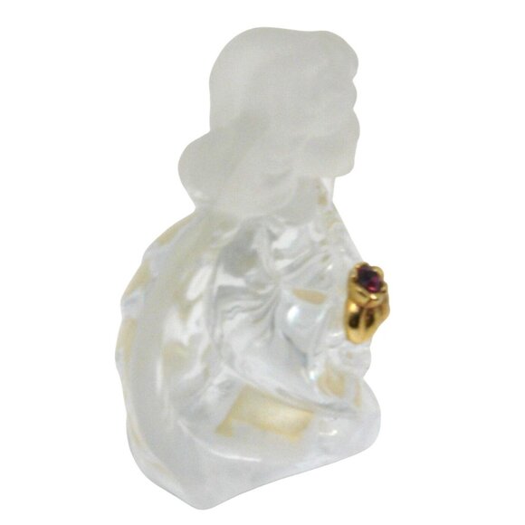 Crystal Birthday Angel Figurine Frosted Details Gold Accent Holding Jewel Fenton - Picture 3 of 4